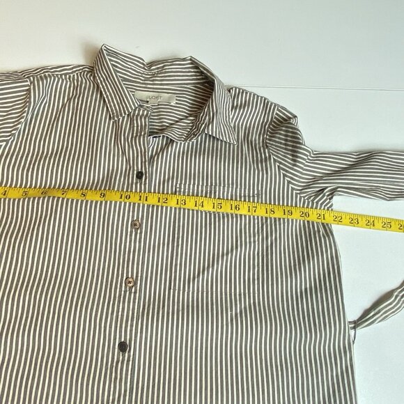 Ann Taylor Womens Shirt Dress Button Down Grey White Pin Stripe Cotton Blend 10 - Picture 9 of 10